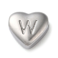 201 Stainless Steel Beads, Stainless Steel Color, Heart, Letter W, 7x8x3.5mm, Hole: 1.5mm(STAS-M335-01W-P)