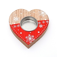Natural Wooden Candle Holder, with Aluminum Jar, for Christmas, Heart, Red, 104x100x22mm(DJEW-WH0010-17)