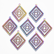 Ion Plating(IP) 304 Stainless Steel Filigree Pendants, Etched Metal Embellishments, Rhombus, Rainbow Color, 28.5x22.5x0.4mm, Hole: 1.2mm(X-STAS-T057-04)