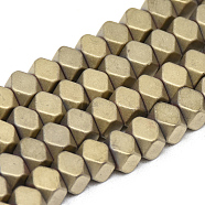 Electroplate Non-magnetic Synthetic Hematite Beads Strands, Matte Style, Polygon, Light Gold Plated, 5x6x6mm, Hole: 2mm, about 80pcs/strand, 15.7 inch(G-T061-05E)