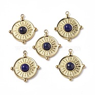 Vacuum Plating 201 Stainless Steel Natural Lapis Lazuli Pendants, Real 18K Gold Plated, Flat Round Charms, 20.5x18x4mm, Hole: 1.2mm(STAS-C064-VC889)