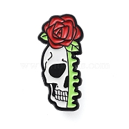 Alloy Enamel Pins, Gothic Brooches, Red Rose Skull, 31x14.5mm(JEWB-U008-02D)