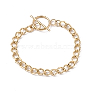 Ion Plating(IP) 304 Stainless Steel Curb Chain Bracelet with Toggle Clasp for Women, Golden, 8-5/8 inch(22cm)(BJEW-E017-01G)
