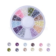 ABS Plastic Cabochons, Imitation Pearl, Nail Art Decoration Accessories, Half Round, Mixed Color, 3x1.5mm, about 40pcs/color, 480pcs/box(OACR-X0006-09-3mm)