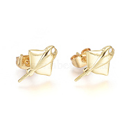 Brass Ear Studs, with Earring Backs, Manta Ray Shape, Golden, 14.5x11x2mm, Pin: 0.9mm(X-EJEW-G273-02G)