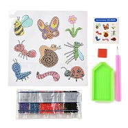 DIY Insect Theme Diamond Painting Stickers Kits For Kids, with Diamond Painting Stickers, Rhinestones, Diamond Sticky Pen, Tray Plate and Glue Clay, Mixed Color, 17.6x0.03x18cm(DIY-O016-06)
