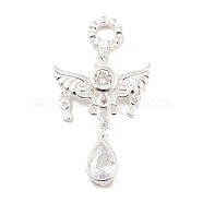 Silver 925 Sterling Silver Pendants, with Rhinestone, Angel Charms, Crystal, 21x15.5x2mm, Hole: 2.8mm(STER-A031-01A)