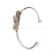 Natural Smoky Quartz Chips Beaded Cuff Bangles, Metal Wire Wrap Bangle, Inner Diameter: 2-1/2 inch(6.5cm)(PW-WG90661-11)