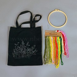 DIY Canvas Bag Embroidery Kits, Including Embroidery Thread & Needles, Plastic Embroidery Hoop, Leaf, 612x350x3mm, Thread: 15 colors(DIY-WH20001-10A)