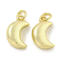 Brass Charms, with Jump Rings, Cadmium Free & Lead Free, Long-Lasting Plated, Moon, Real 18K Gold Plated, 14.5x9.5x5mm, Hole: 3mm(KK-E114-11G)