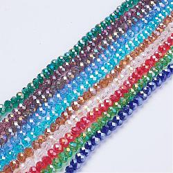 Electroplate Glass Beads, Mixed Color, AB Color Plated, Faceted Rondelle, 8mm in diameter, 6mm thick, hole: 1mm, about 68~70pcs/strand(GR8MM-AB)