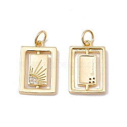 Rack Plating Brass Micro Pave Clear Cubic Zirconia Pendants, with Jump Ring, Cadmium Free & Nickel Free & Lead Free, Rectangle with Sun, Real 18K Gold Plated, 17x11x2mm, Jump Ring: 5x0.7mm, Inner Diameter: 3.4mm(ZIRC-C040-30G)