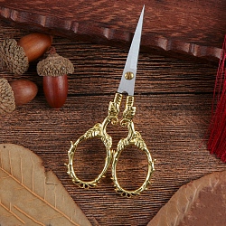 Stainless Steel Scissors, Paper Cutting Scissors, Vine Leaf Embroidery Scissors, Golden, 105x55mm(PW-WG68019-01)
