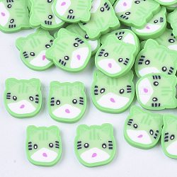Handmade Polymer Clay Cabochons, Tiger, Light Green, 10~13x10~12.5x1~2.5mm, about 4700pcs/940g(CLAY-R087-04)