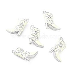 Alloy Enamel Pendants, Cadmium Free & Lead Free, with Rhinestones, Platinum Color, Boot, White, about 16mm wide, 21mm long, hole: 1mm(X-E516-7)