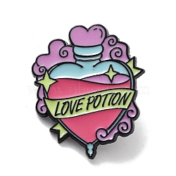 Cartoon Word Love Potion Bottle Alloy Enamel Pin Brooch, for Backpack Clothes, 29.5x24.5x1.4mm(JEWB-C029-10C)