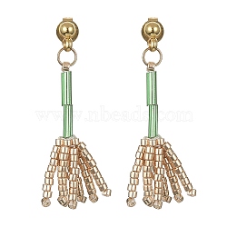 MIYUKI Delica Beaded Broom Dangle Stud Earrings, 304 Stainless Steel Drop Earrings, Tan, 34.5x12mm(EJEW-MZ00095)