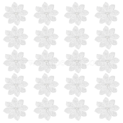 20Pcs 3D Flower Polyester Lace Computerized Embroidery Ornament Accessories, with Imitation Pearl Beads, for DIY Clothes, Bag, Pants, Shoes Decoration, White, 72x72x7.5mm(DIY-GF0006-07)