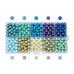 10 Color Eco-Friendly Pearlized Round Glass Pearl Beads, Dyed, Mixed Color, 6mm, Hole: 1.2~1.5mm, about 60pcs/compartment, 480~540pcs/box(HY-PH0010-02)