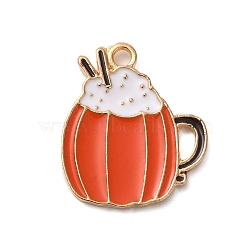 Thanksgiving Day Theme Alloy Enamel Pendants, Golden, Dessert Cup Charm, Orange Red, 20.5x18x1.5mm, Hole: 2mm(X-ENAM-M002-03G-02)