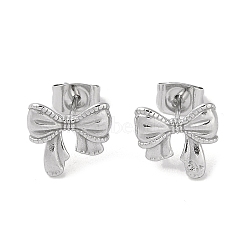 Non-Tarnish 304 Stainless Steel Stud Earrings, for Women, Bowknot, Stainless Steel Color, 9.9x10.7mm(EJEW-S227-30P-07)