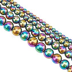 4 Strands 4 Style Non-magnetic Synthetic Hematite Beads Strands, Beads Strands, Grade A, Round, Multi-color Plated, 1 strand/style(G-AR0004-44)