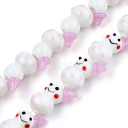 Handmade Lampwork Beads Strands, Snowman, Pearl Pink, 22x15x13mm, Hole: 1.5mm, about 25pcs/strand, 19.29 inch(49cm)(LAMP-N021-43I)