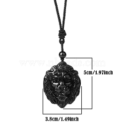 Natural Obsidian Pendant Necklace for Men, Lion, 25.20 inch(64cm)(PW-WG33725-10)