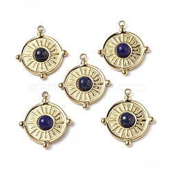 PVD Vacuum Plating 201 Stainless Steel Natural Lapis Lazuli Pendants, Real 18K Gold Plated, Flat Round Charms, 20.5x18x4mm, Hole: 1.2mm(STAS-C064-VC889)