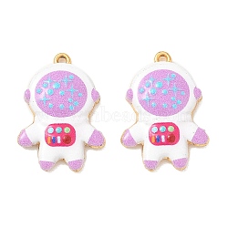 304 Stainless Steel Enamel Pendants, Spaceman Charms, Ion Plating(IP), Real 18K Gold Plated, Orchid, 21.5x15x4mm, Hole: 1mm(STAS-Q119-05G-03)