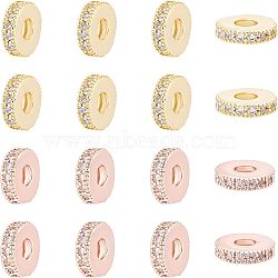 Brass Micro Pave Cubic Zirconia Bead Spacers, Flat Round, Golden & Rose Gold, 8x2mm, Hole: 3mm, 16pcs/box(ZIRC-NB0001-38)