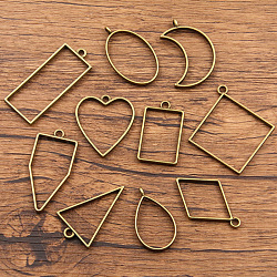 Alloy Open Back Bezel Pendants, For DIY UV Resin, Epoxy Resin, Pressed Flower Jewelry, Mixed Shapes, Antique Bronze, 34~49x18~44mm, 10pcs/set(FIND-PW0014-01AB)