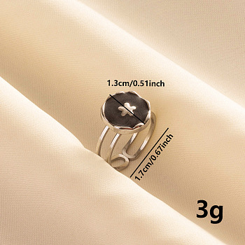 Fashion Round with Flower Enamel Open Cuff Ring, Simple Stainless Steel Jewelry for Women