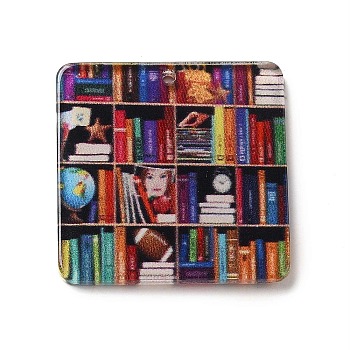 Printed Acrylic Pendants, Bookcase, Square, 30x30x2.3mm, Hole: 1.6mm