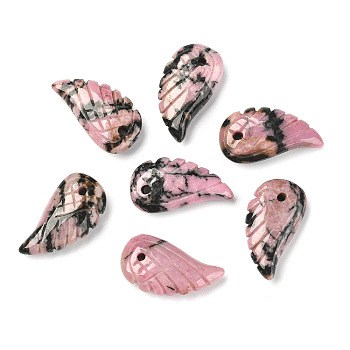 Natural Rhodonite Pendants, Wing, 17~19x9~11x3~5mm, Hole: 1mm