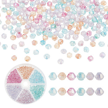 1200Pcs 6 Colors Baking Painted Transparent Glass Beads Strands, Imitation Opalite, AB Color, Faceted, Bicone, Mixed Color, 3x2.5mm, Hole: 0.8mm, 200pcs/color