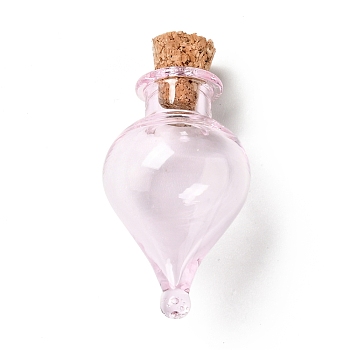 Teardrop Glass Cork Bottles Ornament, Glass Empty Wishing Bottles, DIY Vials for Pendant Decorations, Pearl Pink, 3.6cm