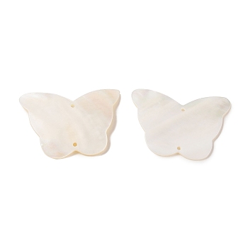 Natural Shell Connector Charms, Butterfly, Snow, 36x48x3mm, Hole: 1.6~1.8mm