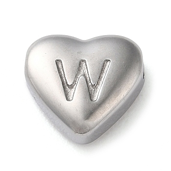 201 Stainless Steel Beads, Stainless Steel Color, Heart, Letter W, 7x8x3.5mm, Hole: 1.5mm