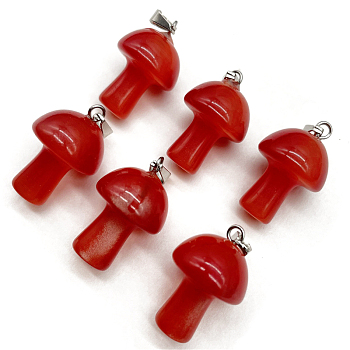 Cat Eye Pendants, with Stainless Steel Finding, Mushroom Charm, Red, 20x15mm