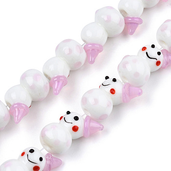 Handmade Lampwork Beads Strands, Snowman, Pearl Pink, 22x15x13mm, Hole: 1.5mm, about 25pcs/strand, 19.29 inch(49cm)