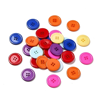 Resin Buttons, Dyed, Flat Round, Mixed Color, 28x3mm, Hole: 2mm, 98pcs/bag
