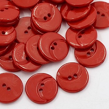 Acrylic Sewing Buttons for Costume Design, Plastic Shirt Buttons, 2-Hole, Dyed, Flat Round with Moon Pattern, Dark Red, 20x2mm, Hole: 1mm