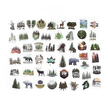 50Pcs 50 Styles Forest Theme PVC Plastic Cartoon Stickers Sets, Waterproof Adhesive Decals for DIY Scrapbooking, Photo Album Decoration, Animal Pattern, 44~71x44~66x0.1mm, 1pc/style