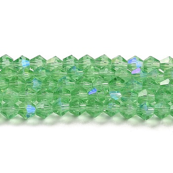 Transparent Electroplate Glass Beads Strands, AB Color Plated, Faceted, Bicone, Light Green, 3.5~3.8x3mm, Hole: 0.8mm, about 107~110pcs/strand, 32.5~34cm