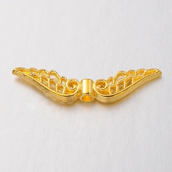 Tibetan Style Alloy Beads, Wing, Golden, 7.5x30x3mm, Hole: 1mm