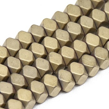 Electroplate Non-magnetic Synthetic Hematite Beads Strands, Matte Style, Polygon, Light Gold Plated, 5x6x6mm, Hole: 2mm, about 80pcs/strand, 15.7 inch
