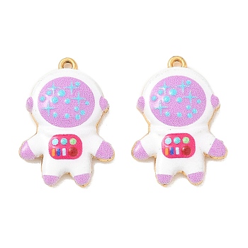 304 Stainless Steel Enamel Pendants, Spaceman Charms, Ion Plating(IP), Real 18K Gold Plated, Orchid, 21.5x15x4mm, Hole: 1mm