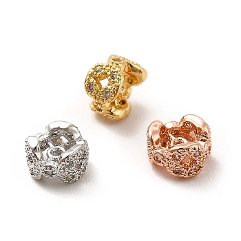 Rack Plating Brass Micro Pave Cubic Zirconia Spacer Beads, Long-Lasting Plated, Cadmium Free & Lead Free, Hollow Flower, Mixed Color, 6x4mm, Hole: 0.7mm