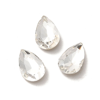 Glass Rhinestone Cabochons, Point Back & Back Plated, Faceted, Teardrop, Crystal, 8x5x2.5mm